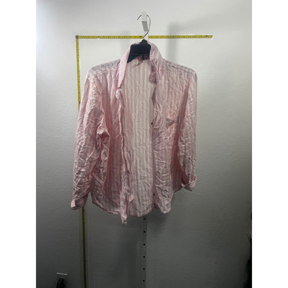 Victorias Secret Pink White Striped Pajama Top Button Down Sleep Shirt Medium